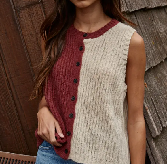 Knit Sweater Colour Block Vest Top