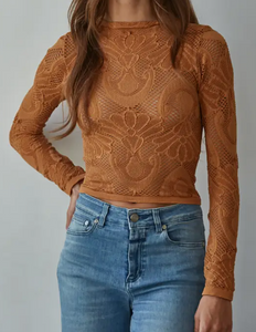 Knit Seamless Jacquard Mock Neck Long Sleeve Top