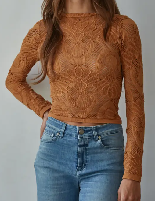 Knit Seamless Jacquard Mock Neck Long Sleeve Top