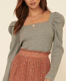 Knit Square Neck Puff Sleeve Sweater